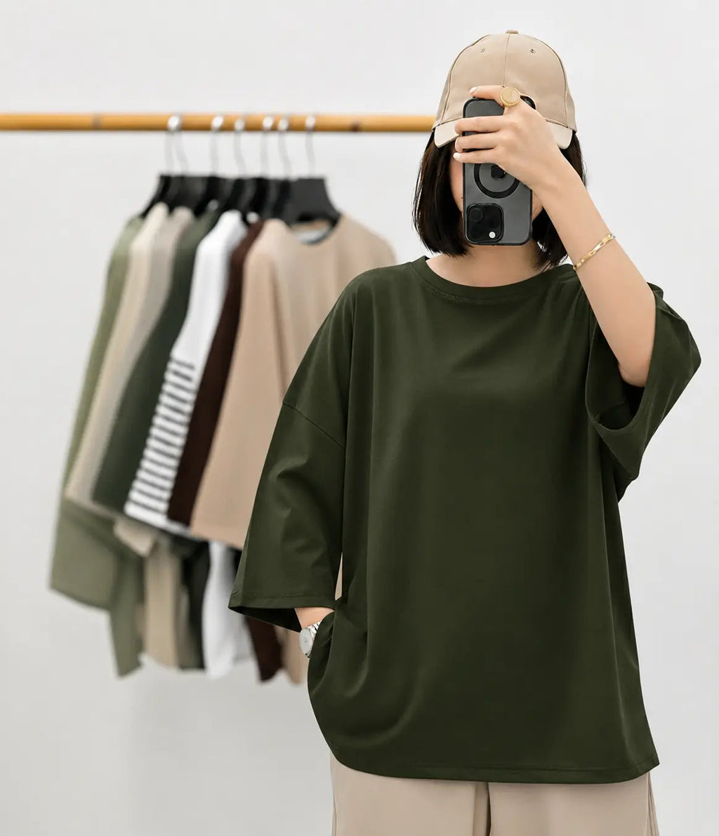 BOTTLE GREEN BAGGY DROP SHOULDER TEE