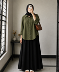 DUO PACK ( OLIVE GREEN BUTTON DOWN SHIRT WITH BLACK MAXI SKIRT )